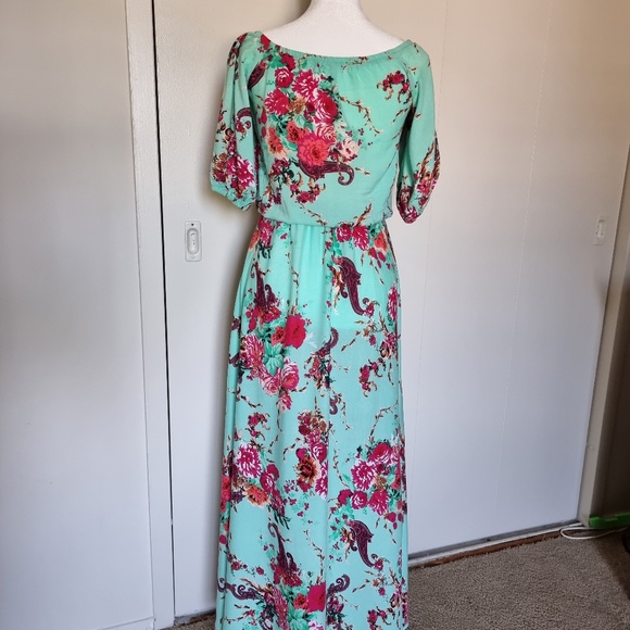 Maxi Dress Gown Sz XS/S floral Mint Color - Picture 6 of 8